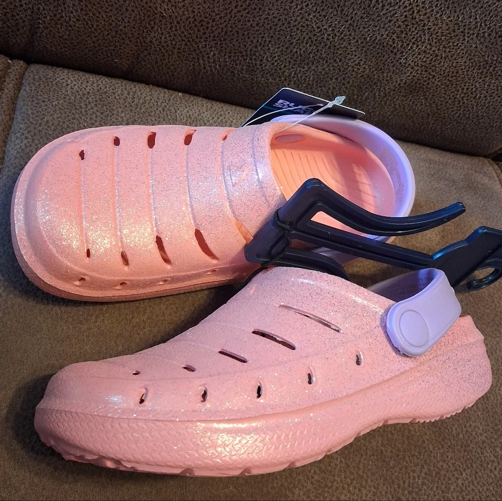 Rugged Shark Kids Sparkle Pink Slip-On Clog Size 10